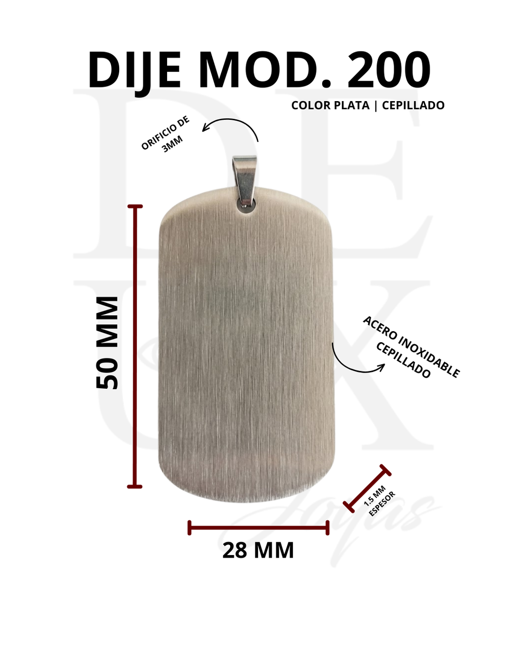DIJE MILITAR MOD. 200 | COLOR PLATA | MATTE-CEPILLADO