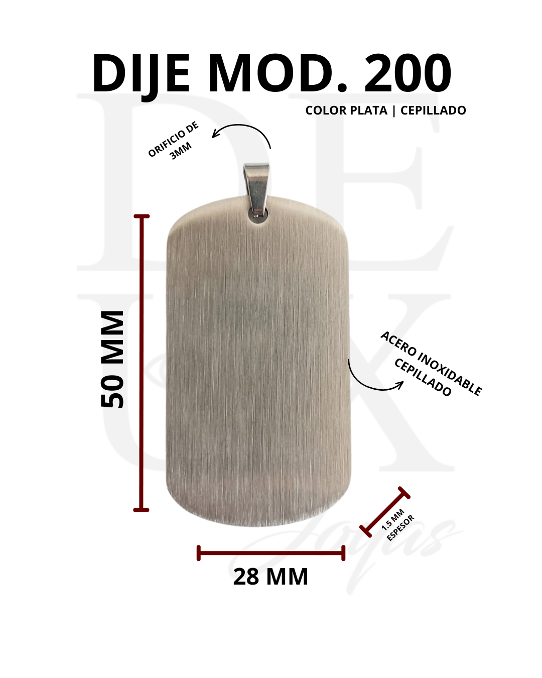 DIJE MILITAR MOD. 200 | COLOR PLATA | MATTE-CEPILLADO