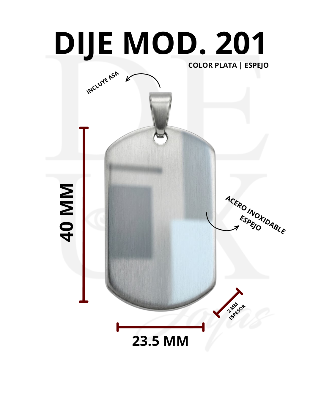 DIJE MILITAR MOD. 201 | ACABADO ESPEJO | MINI