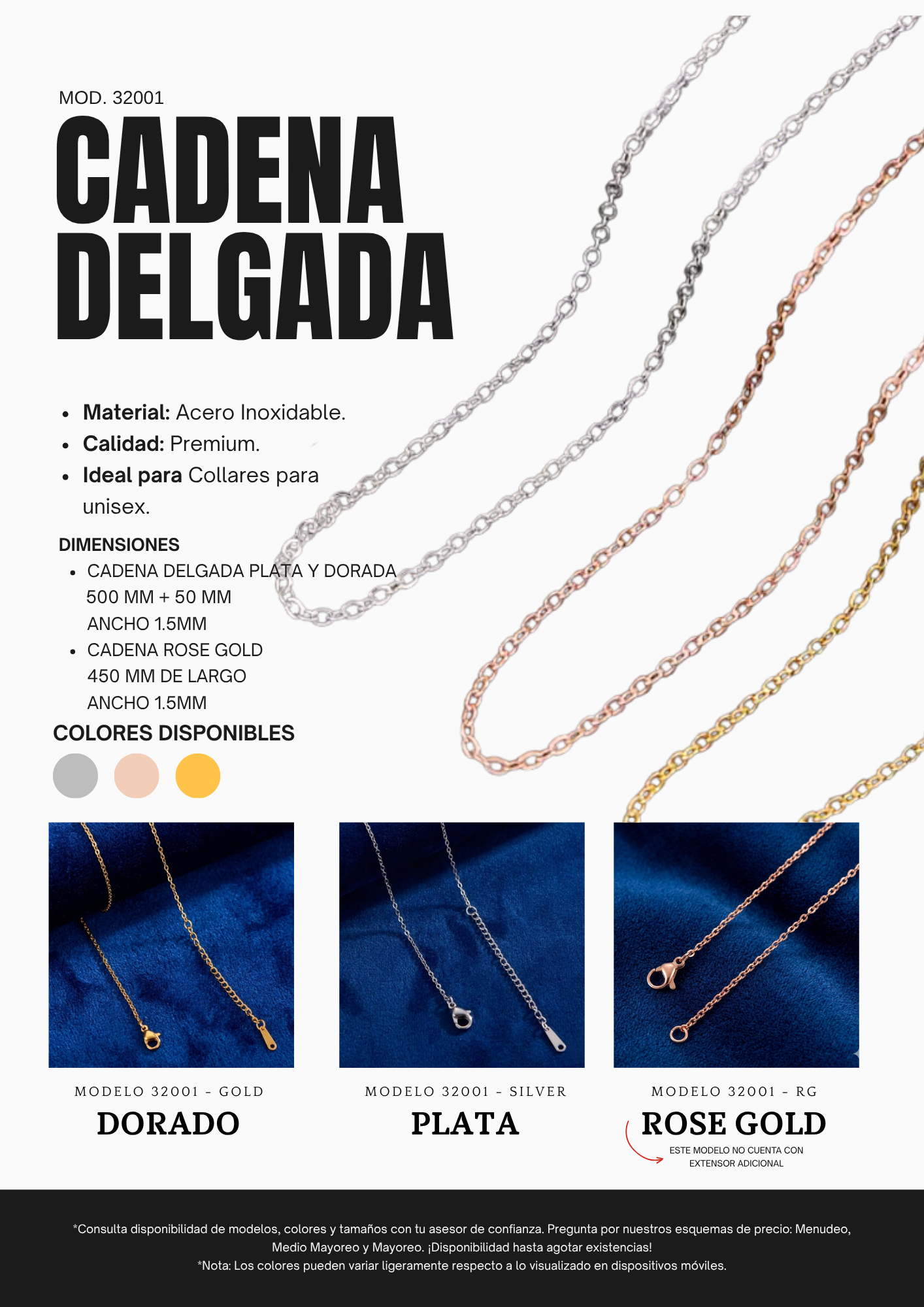 CADENA DELGADA 32001 - ROSE GOLD - 10PZAS