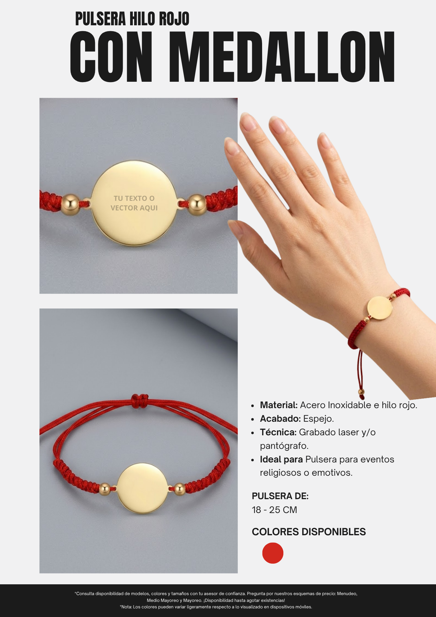 PULSERA CON MEDALLON - ROJO